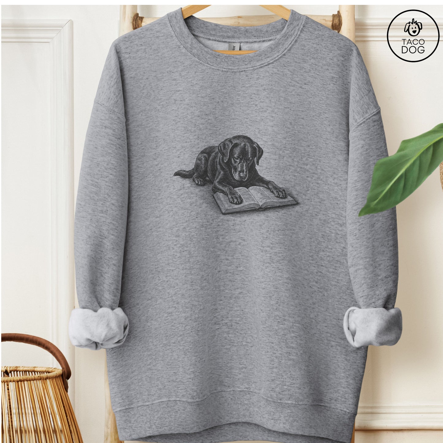 Labrador Retriever Lab Studying Book Sweatshirt Graphite Heather Taco-Dog