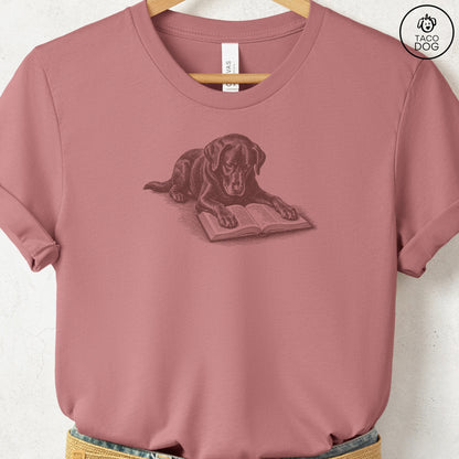 Labrador Retriever Lab Studying Book T-Shirt Heather Mauve Taco-Dog