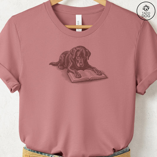Labrador Retriever Lab Studying Book T-Shirt Heather Mauve Taco-Dog