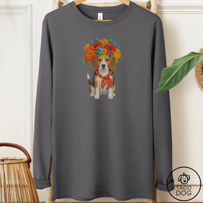 Beagle Flower Crown Long Sleeve Tee