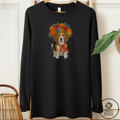 Beagle Flower Crown Long Sleeve Tee