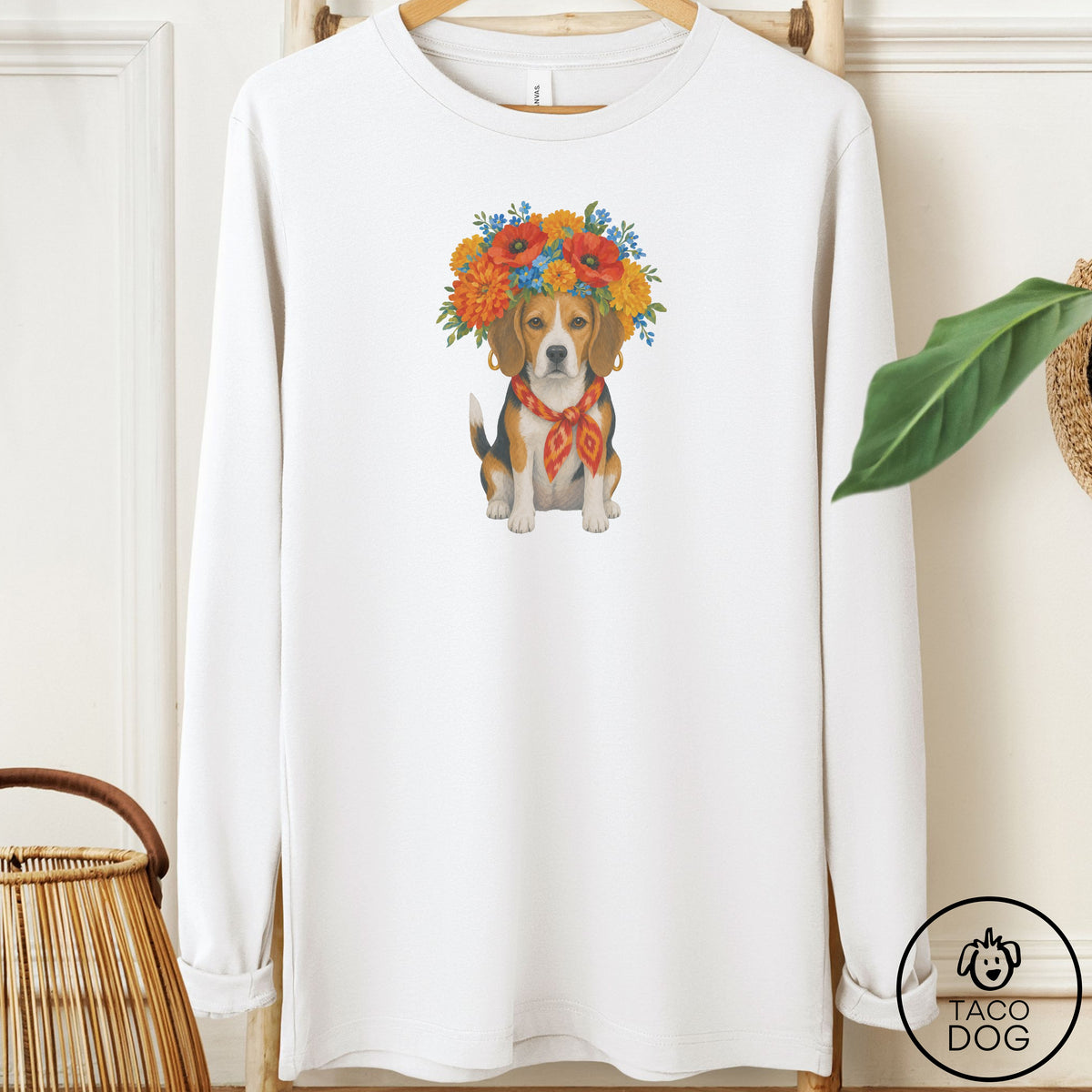 Beagle Flower Crown Long Sleeve Tee