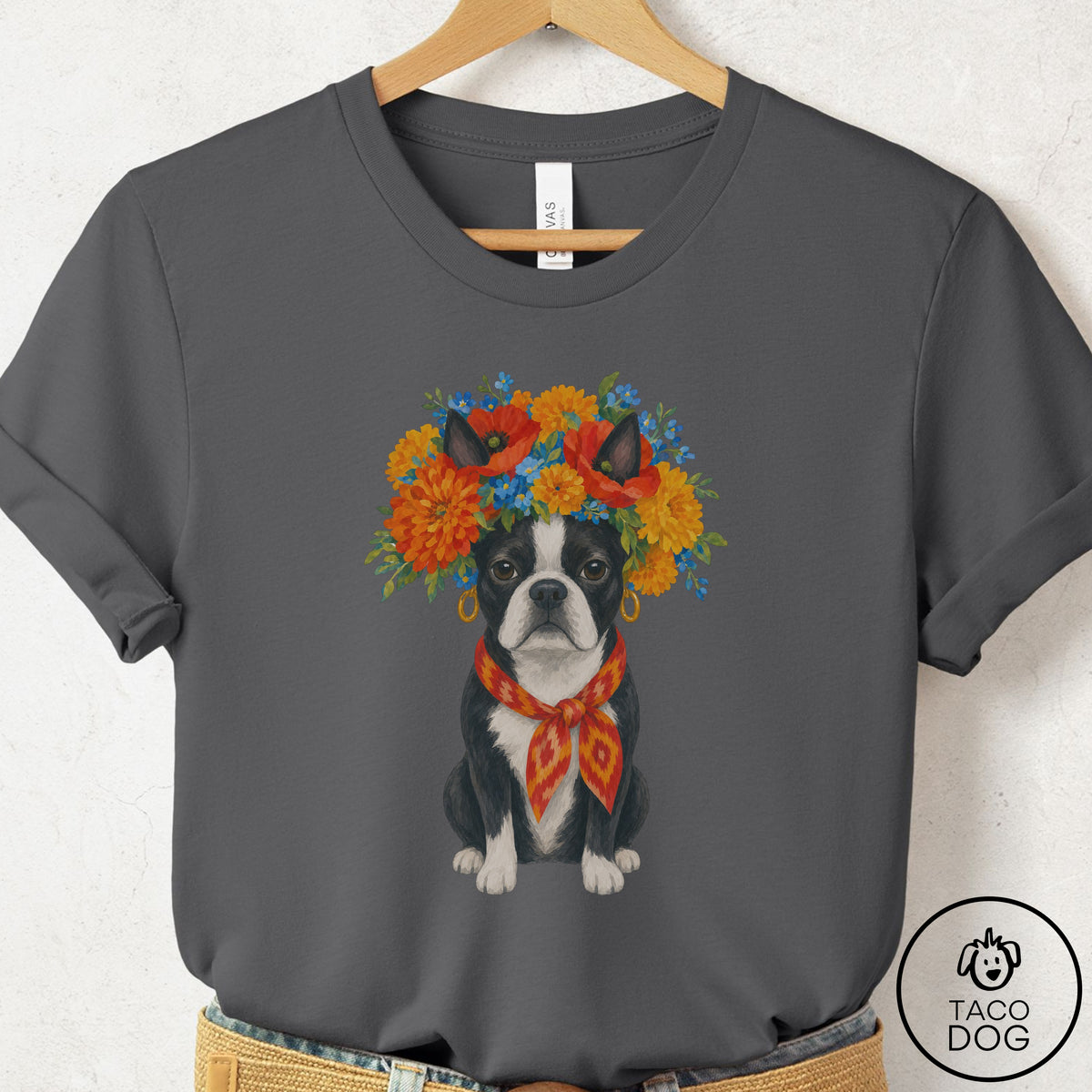 Boston Terrier Flower Crown T-Shirt