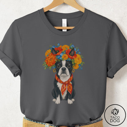 Boston Terrier Flower Crown T-Shirt