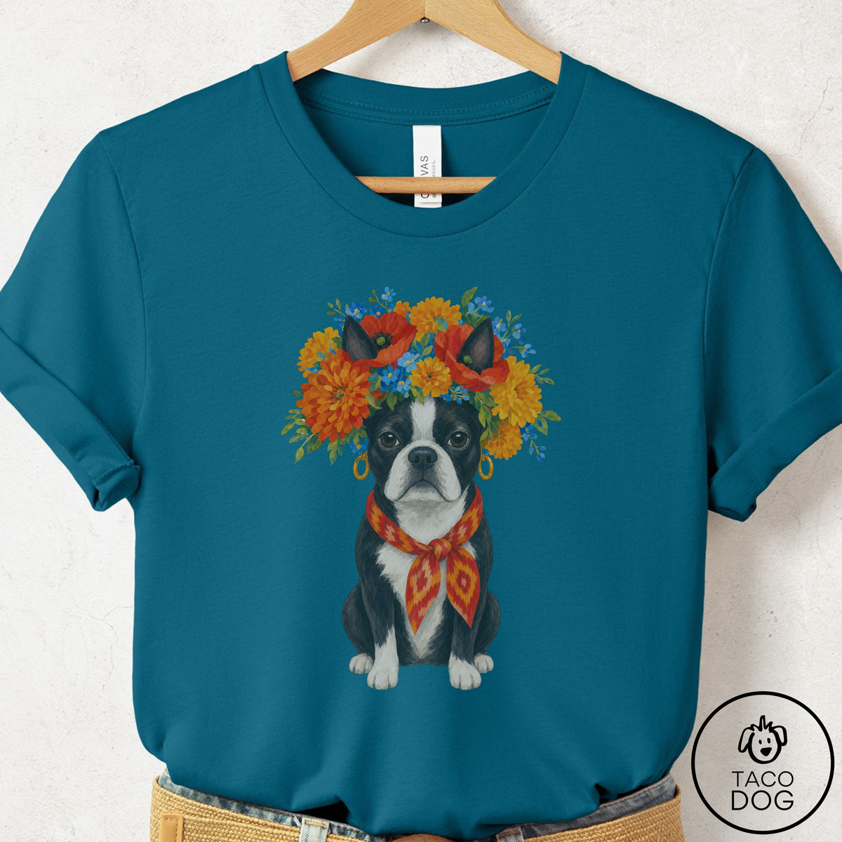 Boston Terrier Flower Crown T-Shirt
