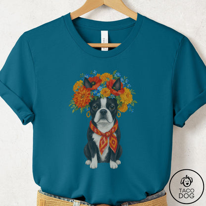 Boston Terrier Flower Crown T-Shirt