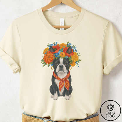 Boston Terrier Flower Crown T-Shirt