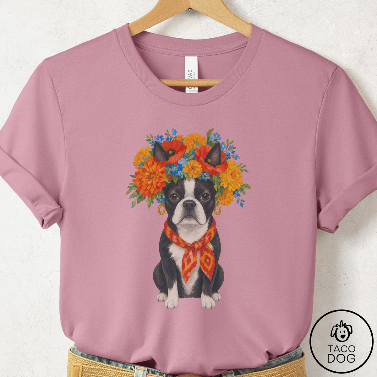 Boston Terrier Flower Crown T-Shirt