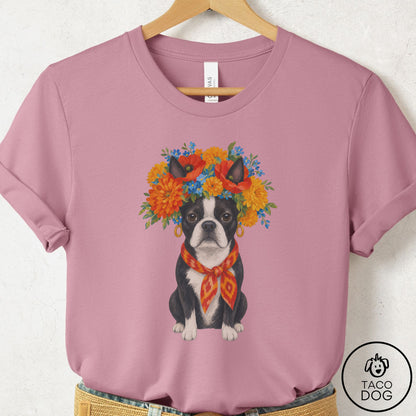 Boston Terrier Flower Crown T-Shirt