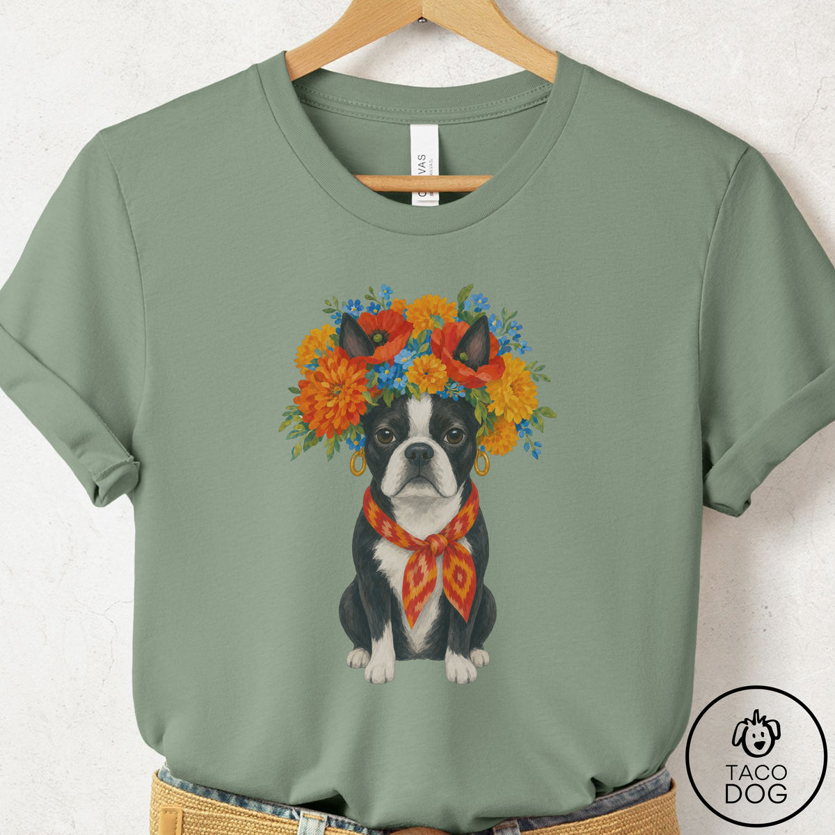 Boston Terrier Flower Crown T-Shirt