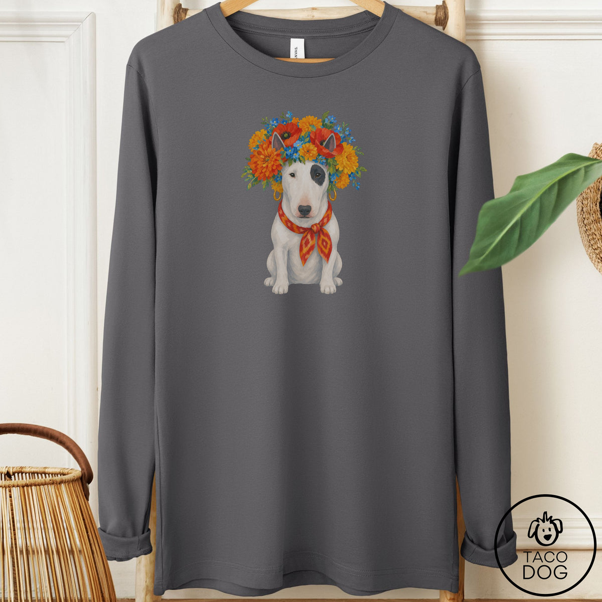 Bull Terrier Flower Crown Long Sleeve Tee