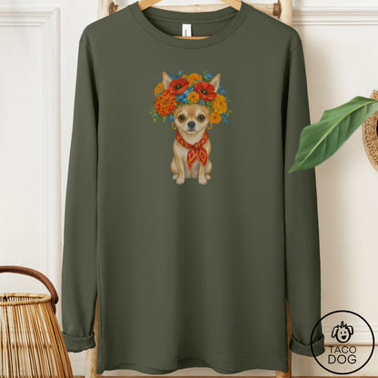Chihuahua Flower Crown Long Sleeve Tee