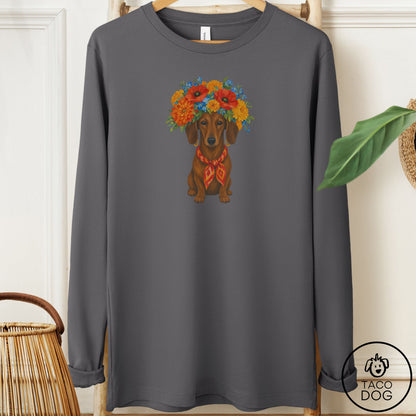 Dachshund Flower Crown Long Sleeve Tee