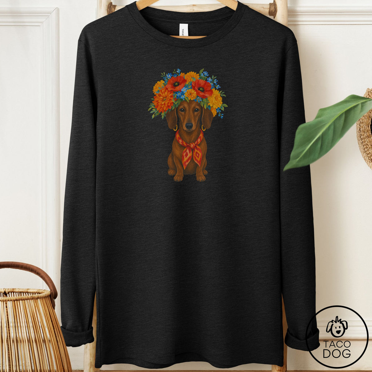 Dachshund Flower Crown Long Sleeve Tee