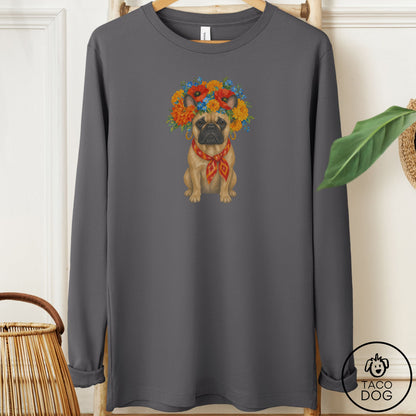 French Bulldog Frenchie Flower Crown Long Sleeve Tee