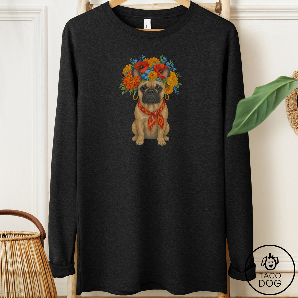 French Bulldog Frenchie Flower Crown Long Sleeve Tee