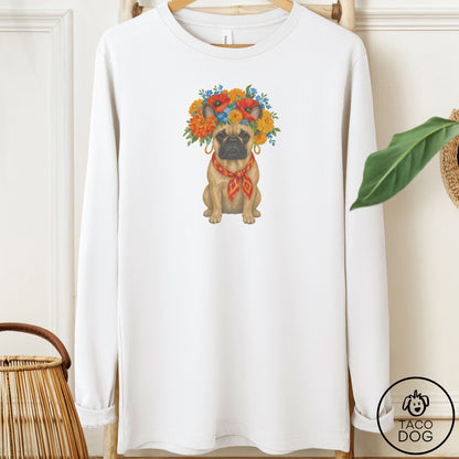 French Bulldog Frenchie Flower Crown Long Sleeve Tee