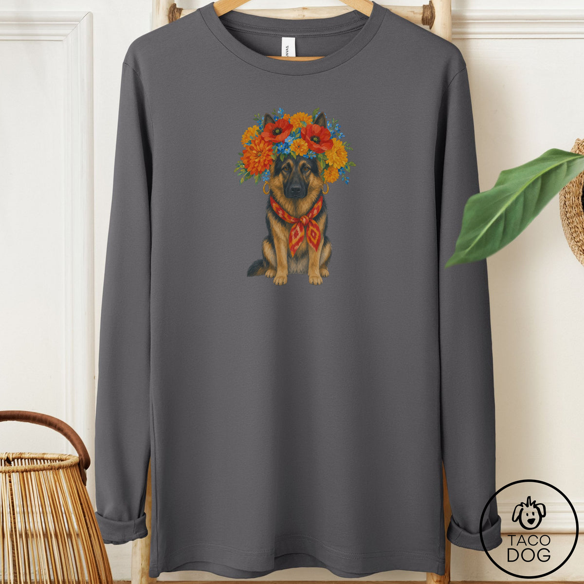 German Shepherd Flower Crown Long Sleeve Tee