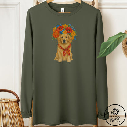 Golden Retriever Flower Crown Long Sleeve Tee