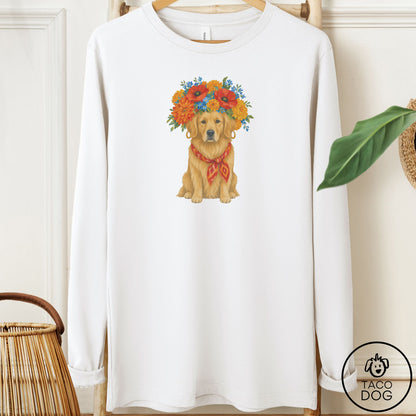 Golden Retriever Flower Crown Long Sleeve Tee