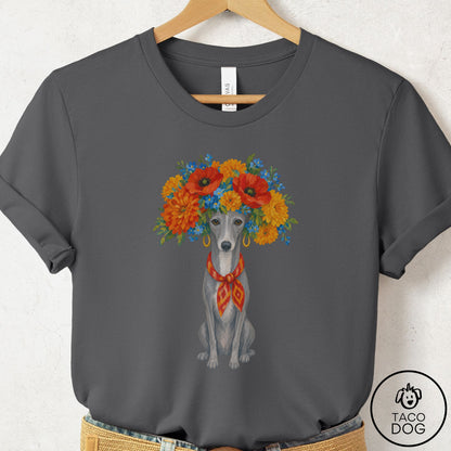 Italian Greyhound Whippet Flower Crown T-Shirt Asphalt Taco-Dog