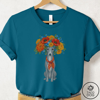 Italian Greyhound Whippet Flower Crown T-Shirt Deep Teal Taco-Dog
