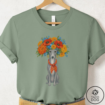 Italian Greyhound Whippet Flower Crown T-Shirt Sage Taco-Dog