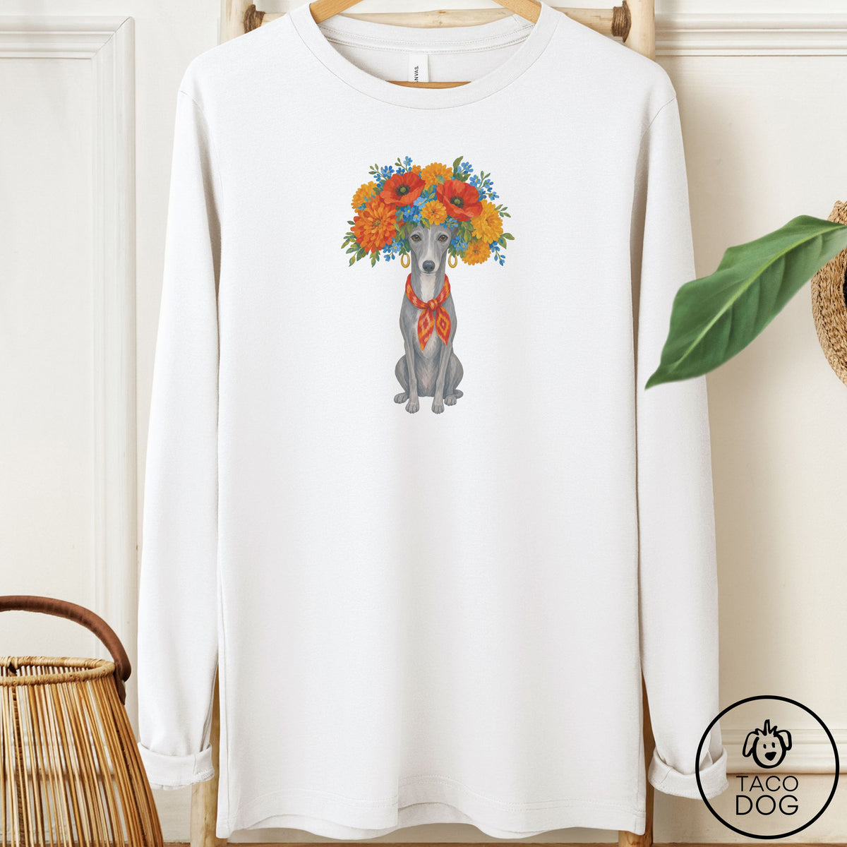 Italian Greyhound Whippet Flower Crown Long Sleeve Tee