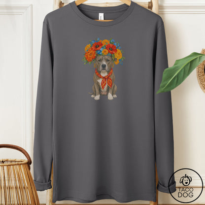 Pitbull Flower Crown Long Sleeve Tee