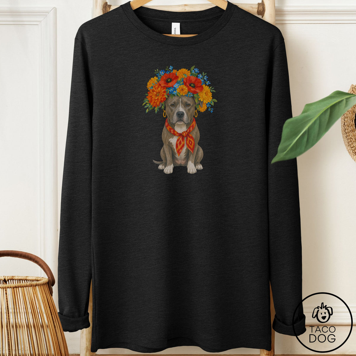 Pitbull Flower Crown Long Sleeve Tee