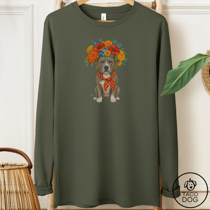 Pitbull Flower Crown Long Sleeve Tee