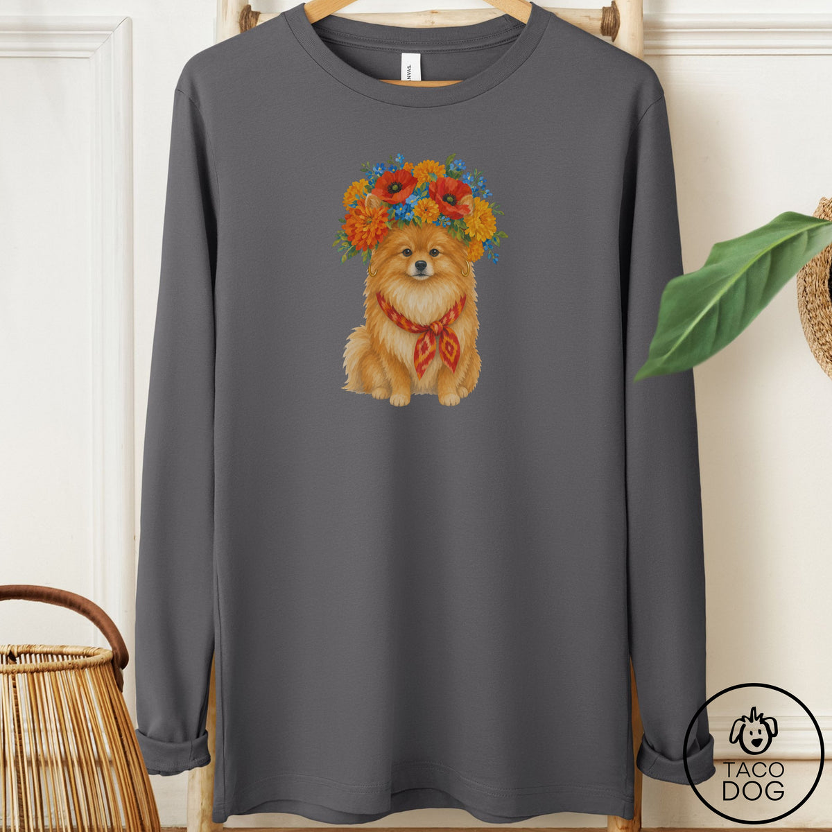 Pomeranian Flower Crown Long Sleeve Tee