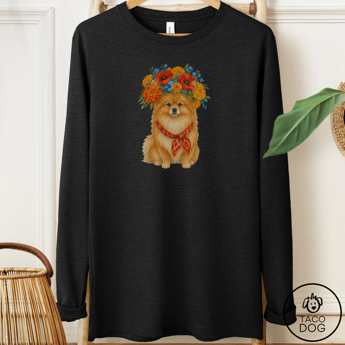 Pomeranian Flower Crown Long Sleeve Tee