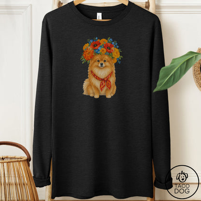 Pomeranian Flower Crown Long Sleeve Tee