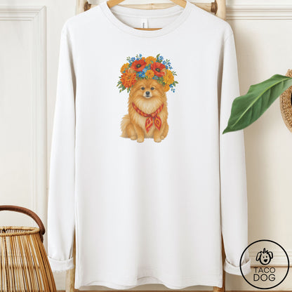 Pomeranian Flower Crown Long Sleeve Tee