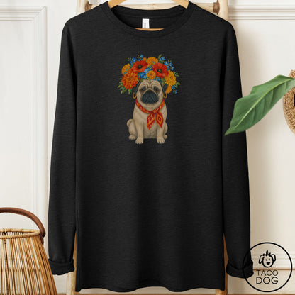 Pug Flower Crown Long Sleeve Tee
