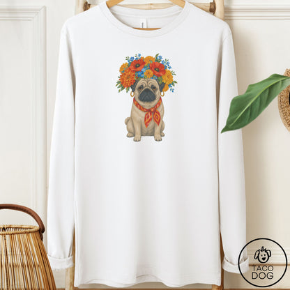 Pug Flower Crown Long Sleeve Tee
