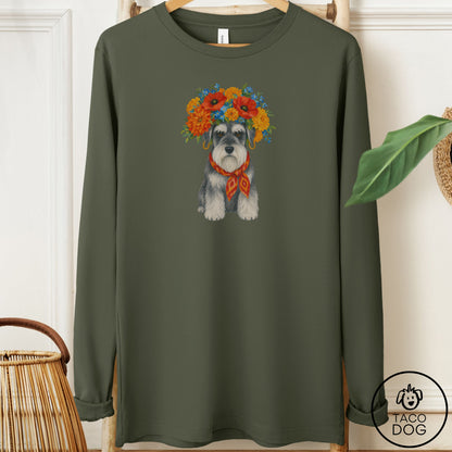 Schnauzer Flower Crown Long Sleeve Tee