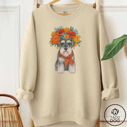 Schnauzer Flower Crown Sweatshirt Sand Taco-Dog