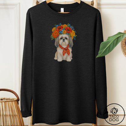 Shih Tzu Flower Crown Long Sleeve Tee