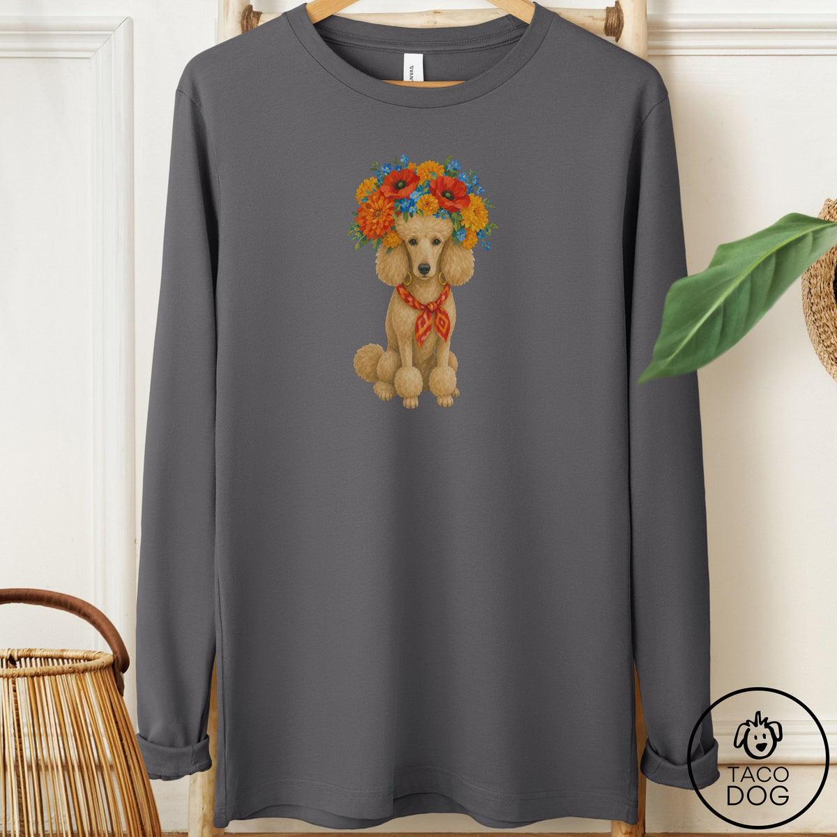 Poodle Flower Crown Long Sleeve Tee