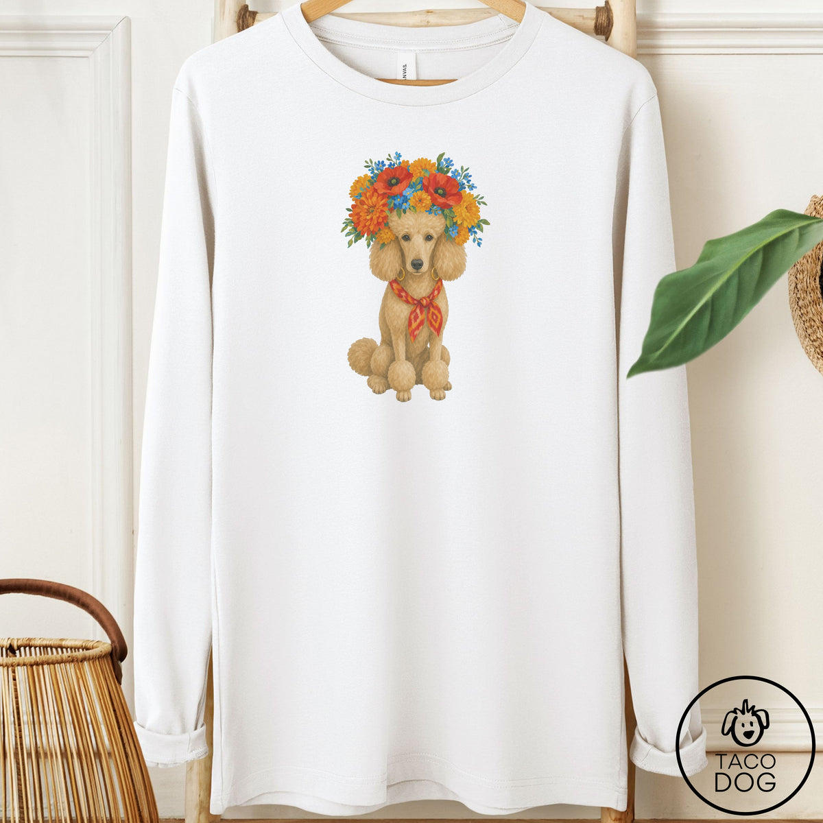 Poodle Flower Crown Long Sleeve Tee
