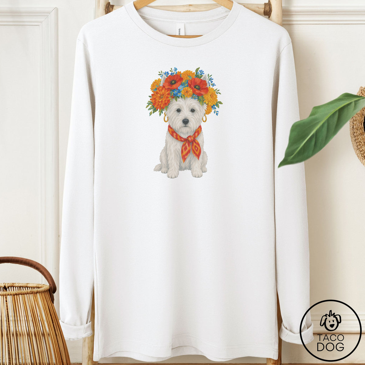 Westie Flower Crown Long Sleeve Tee