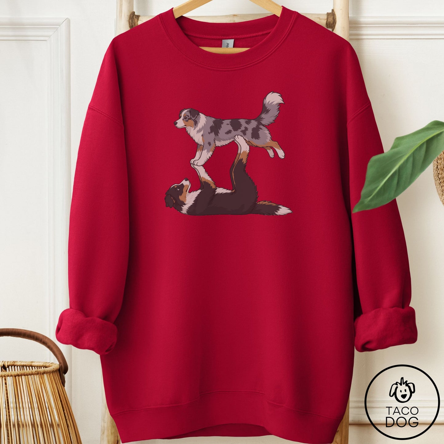 Australian Shepherd Flying Feet Sweatshirt Cardinal Red Taco-Dog