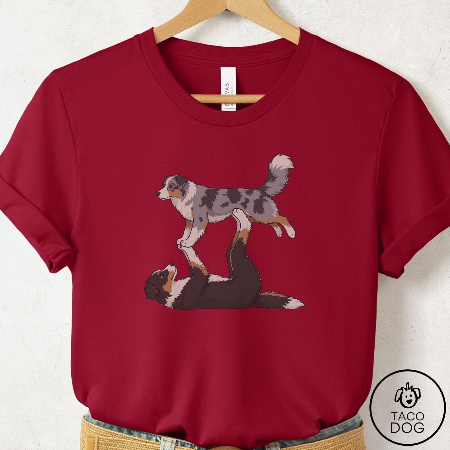 Australian Shepherd Flying Feet T-Shirt Cardinal Taco-Dog