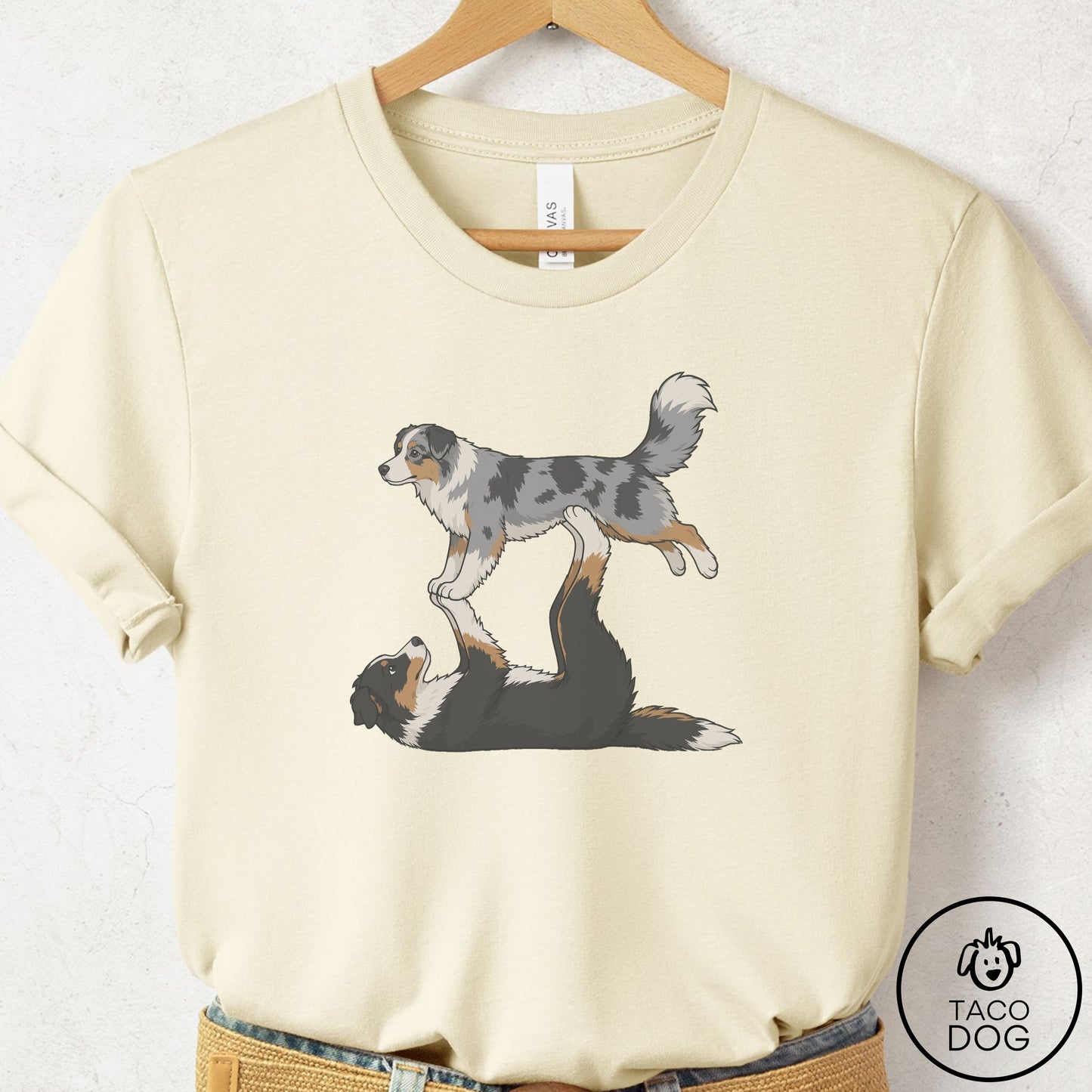 Australian Shepherd Flying Feet T-Shirt Natural Taco-Dog
