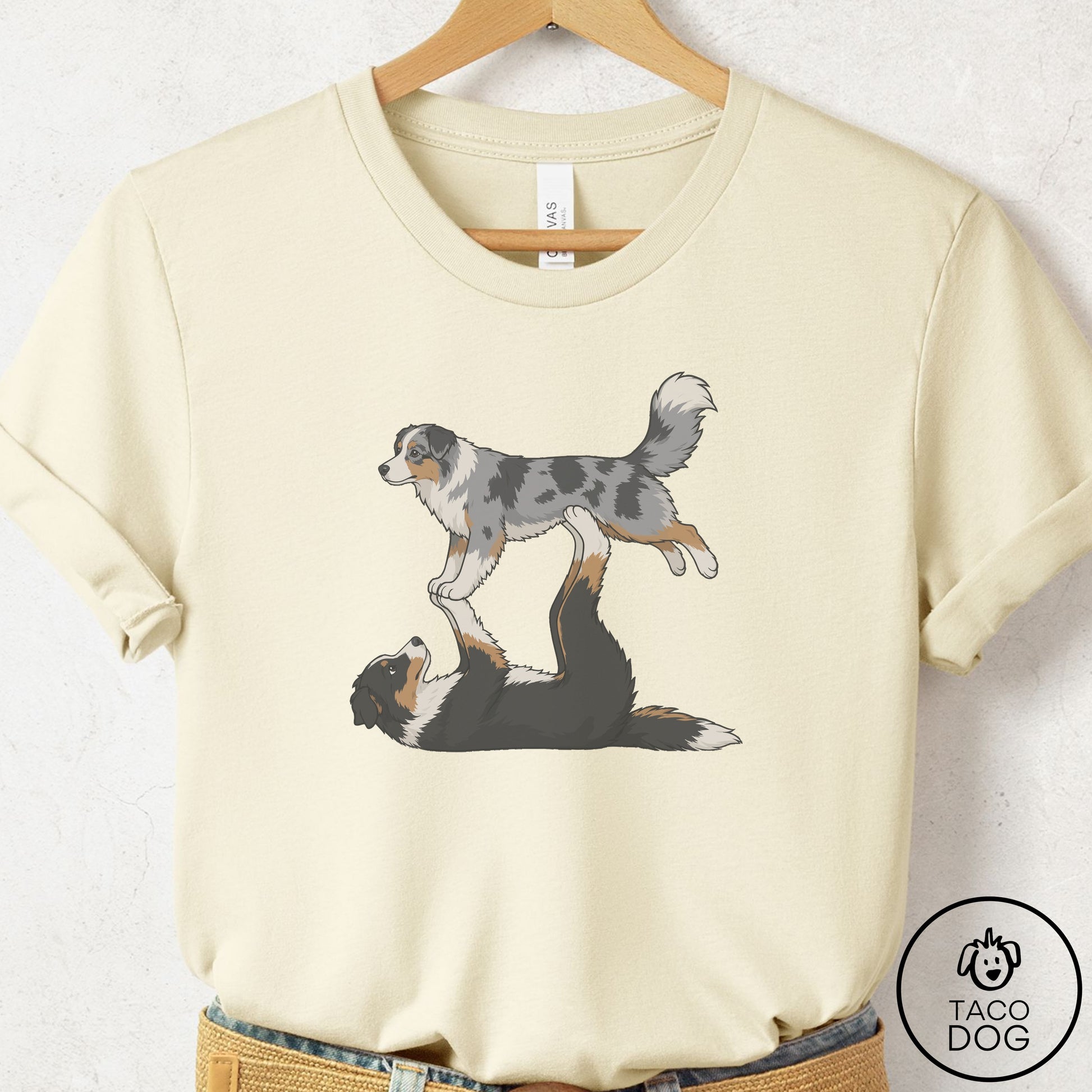 Australian Shepherd Flying Feet T-Shirt Natural Taco-Dog