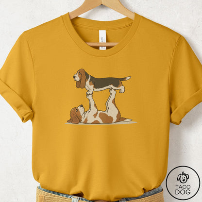 Basset Hound Flying Feet T-Shirt Mustard Taco-Dog