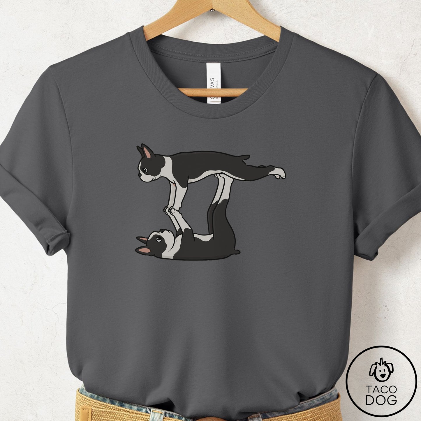 Boston Terrier Flying Feet T-Shirt Asphalt Taco-Dog