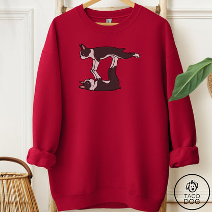 Boston Terrier Flying Feet Sweatshirt Cardinal Red Taco-Dog